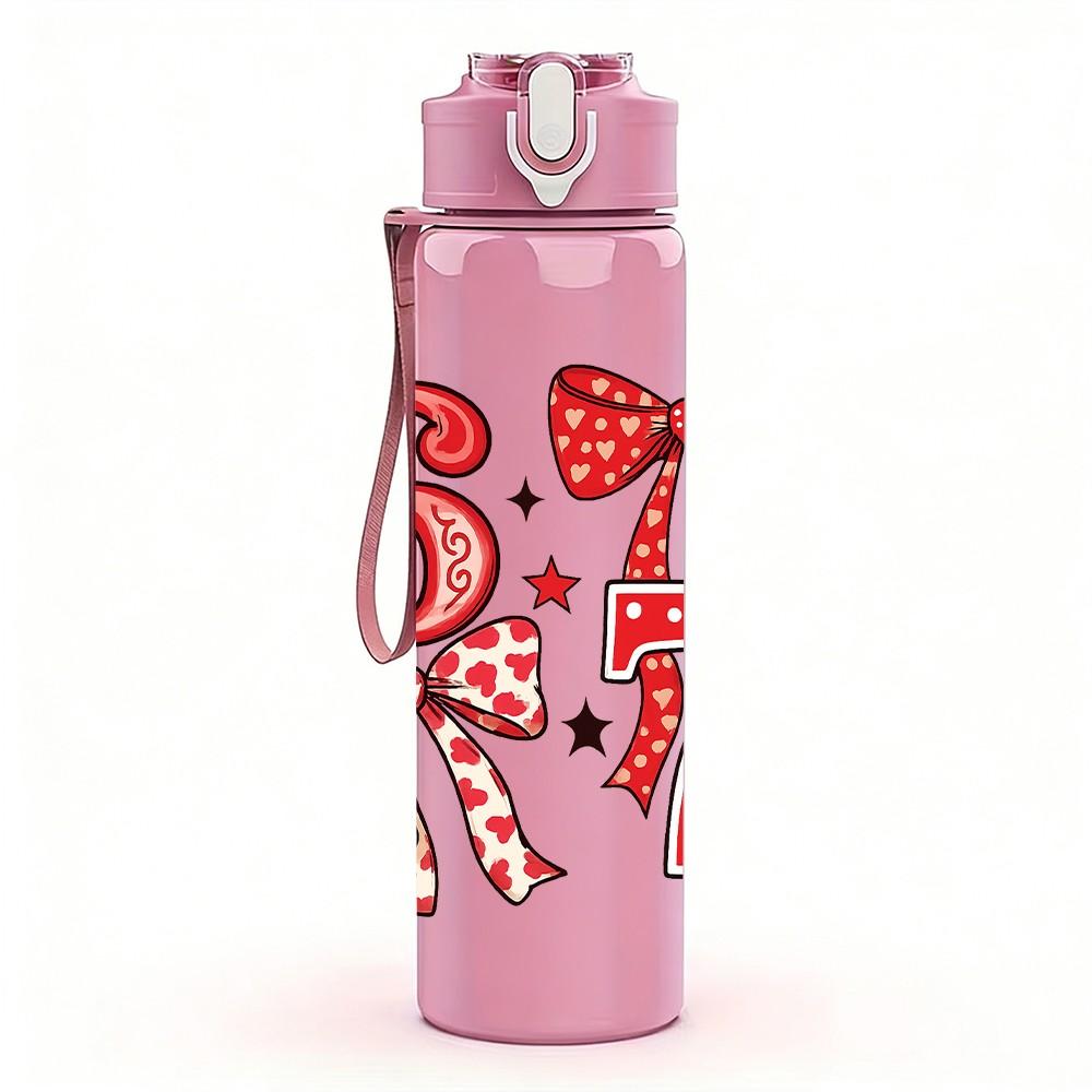 1PC Number Six Seven Bow Design 750ml Color Plastic Sports Water Bottle Leakproof Flip Straw Lid Suitable for Sports Office Home Use