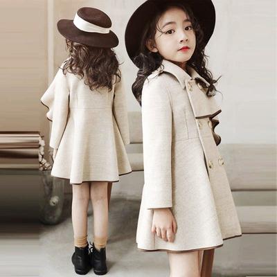 Girls' Woolen Coat Autumn and Winter Woolen Coat Mid-length Children's Western Style Girls Autumn and Winter Clothes