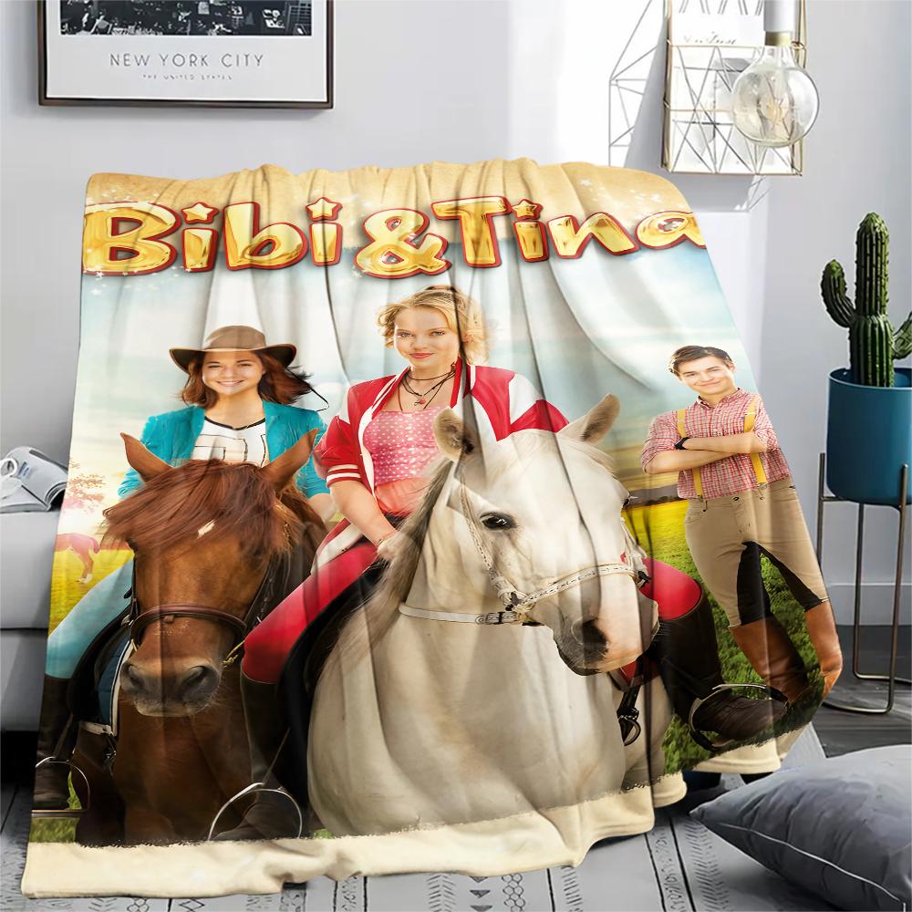 1PC Bibi and Tina Print Flannel Blanket, High Quality All Seasons, Home Decor, Warmth and Comfort, Perfect for Christmas Gifts