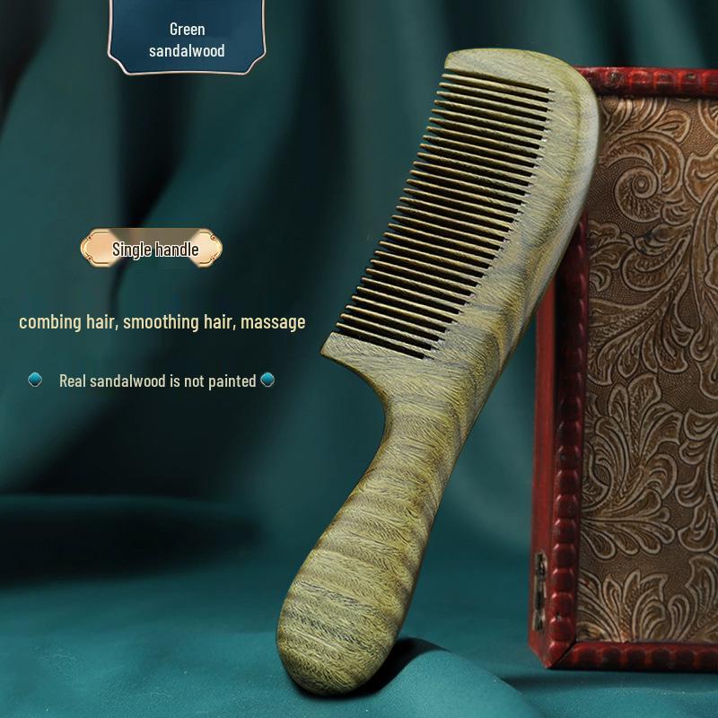 Natural Green Sandalwood Comb for Ladies - Long Hair & Meridian Massage