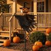 Gruselige Zaubererhut-Gartendekoration Halloween Solar-Vogelscheuchen-Laterne, Gruseliger Kürbiskopf Metall-Gartenspieß mit Retro-Shabby-Stil-Verzierungen Hut,