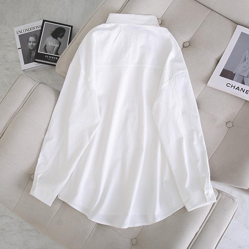 Spring Korean Style White Long Sleeve Slimming Shirt for Plus Size Women