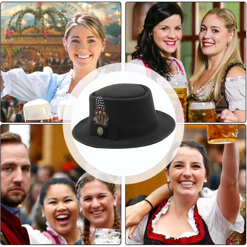 Oktoberfest costume black German hat women's clothing accessories with feathers Oktoberfest badge