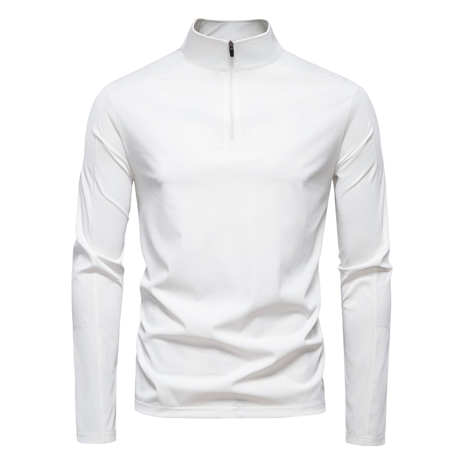 

Мужская футболка с полумолнией Мужская однотонная повседневная спортивная футболка с полумолнией XL белый