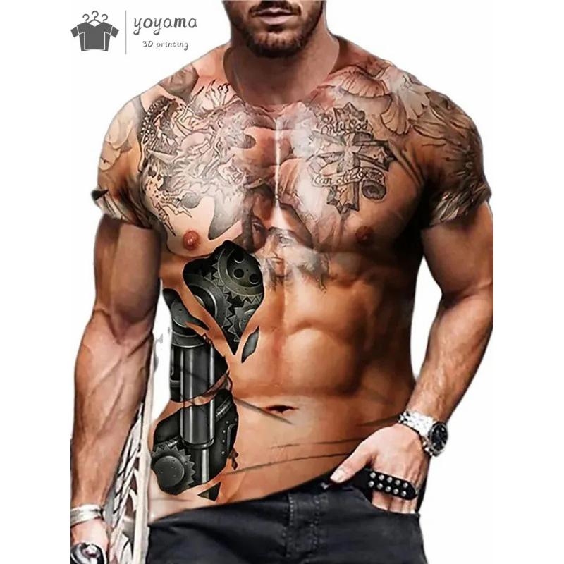 Funny Fake Muscle 3D Print Sports Quick Dry Breathable Men T-shirt Outdoor Street Casual Fashion Cosplay Party Short Sleeve Top