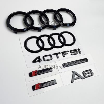 B A6 After 2019 4-Ring Logo ABS Black Car Hood Front Bonnet Grill Rear Trunk Emblem Badge Sticker A6 50TFSI Quarrto Emblem