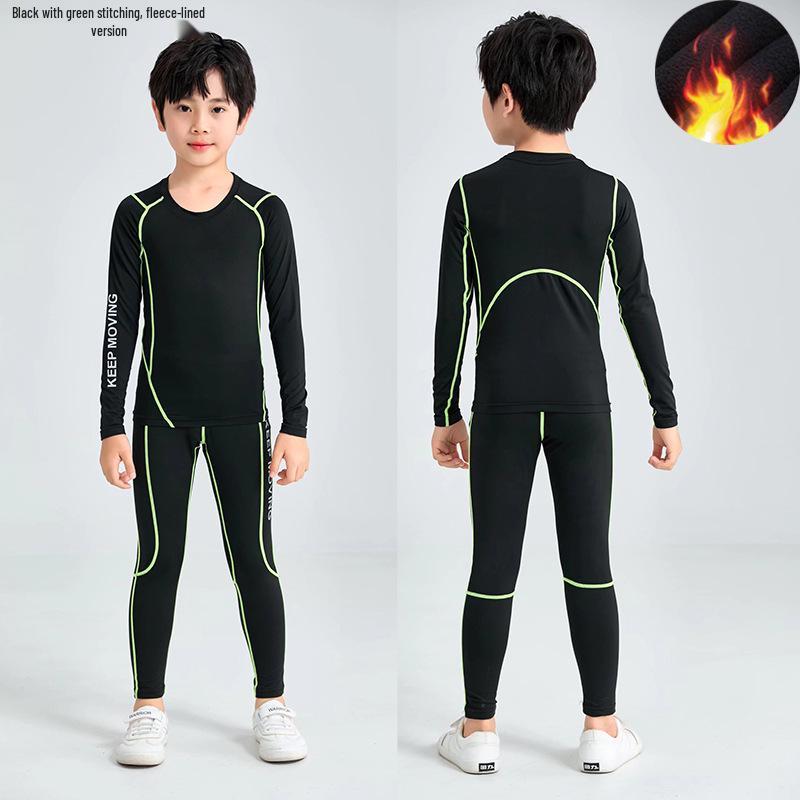 Unisex Fleece-Lined Long Sleeve Fitness Set for Autumn and Winter - Quick-Dry Sports Base Layer