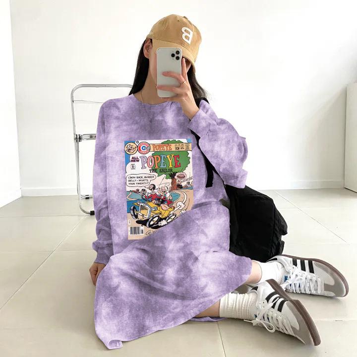 

Женское повседневное платье-футболка тай-дай большого размера – японский корейский летний тренд Extra Large фиолетовый