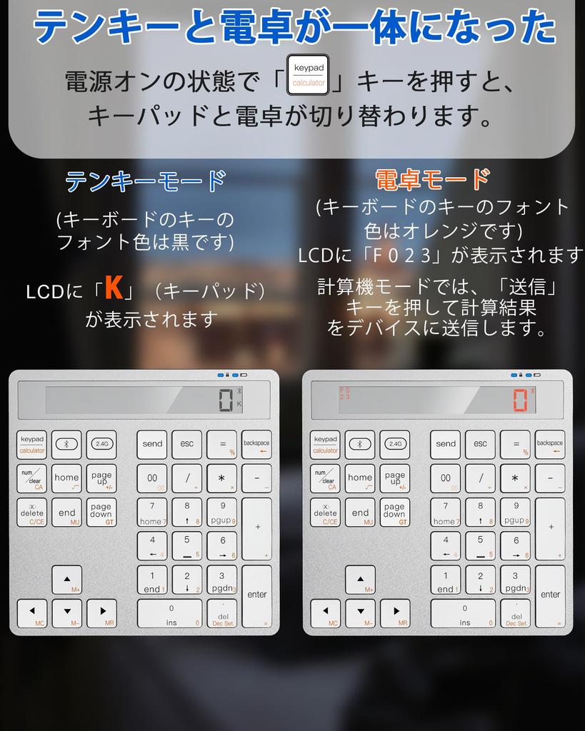 Dual-Mode Bluetooth & 2.4G Wireless Numeric Keypad with Built-in Calculator, Compatible with MacLaptops, 34-Key Portable Accounting Keyboard for