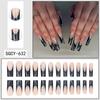 Black Press On Nails Long Coffin Glossy Full Cover Acrylic Long Square False Nails with Designs Artificial Fake Nails Glue Stick On Nails for Women