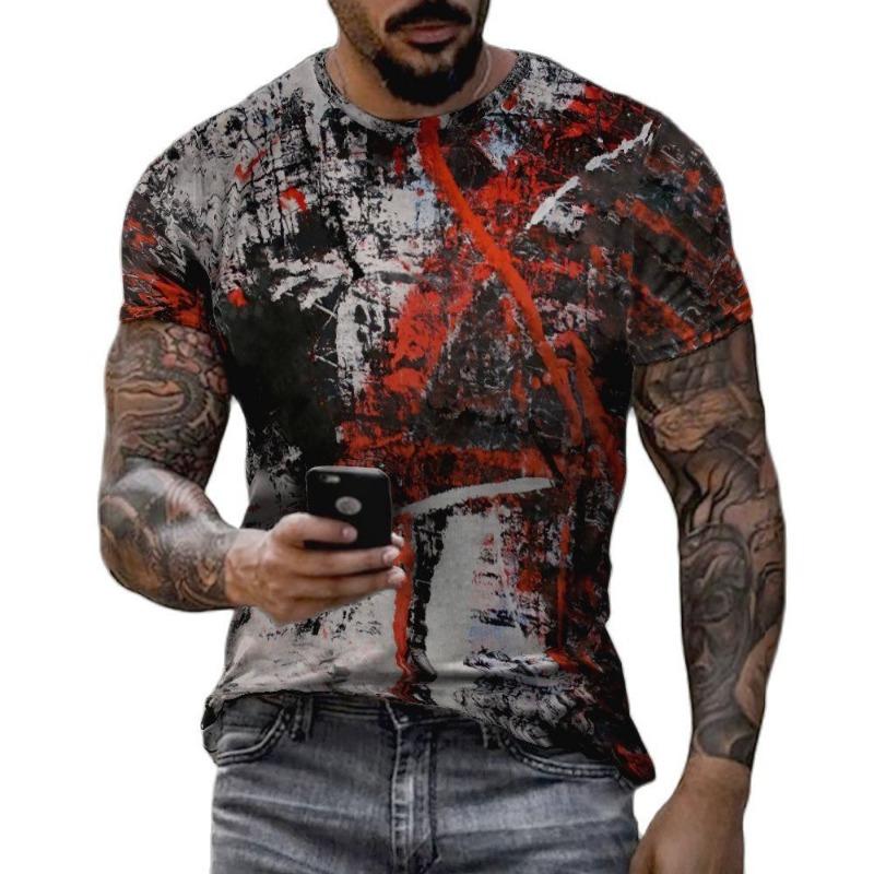 Summer Retro Men's T-shirt Trend Street Personality Tough Guy Sports Short Sleeved O-neck Wide Shirt