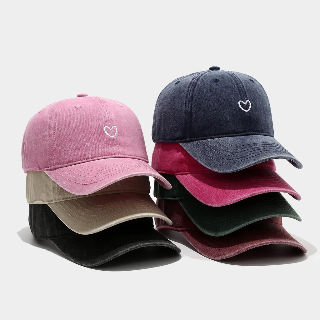 Literary and retro small love embroidery soft top fashion cap women's summer outdoor simple washed baseball cap men's autumn