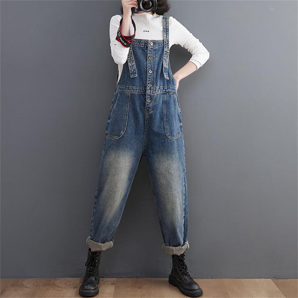 Denim Loose Autumn Size [Mohokyo] Women's Overalls, Fit, Wide-Leg Jeans, Figure-Flattering, Spring, Summer, (Color Shown, L)