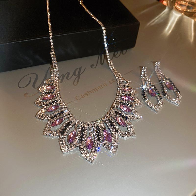 Korean super flash diamond bow tassel necklace fashion personality collarbone chain necklace women