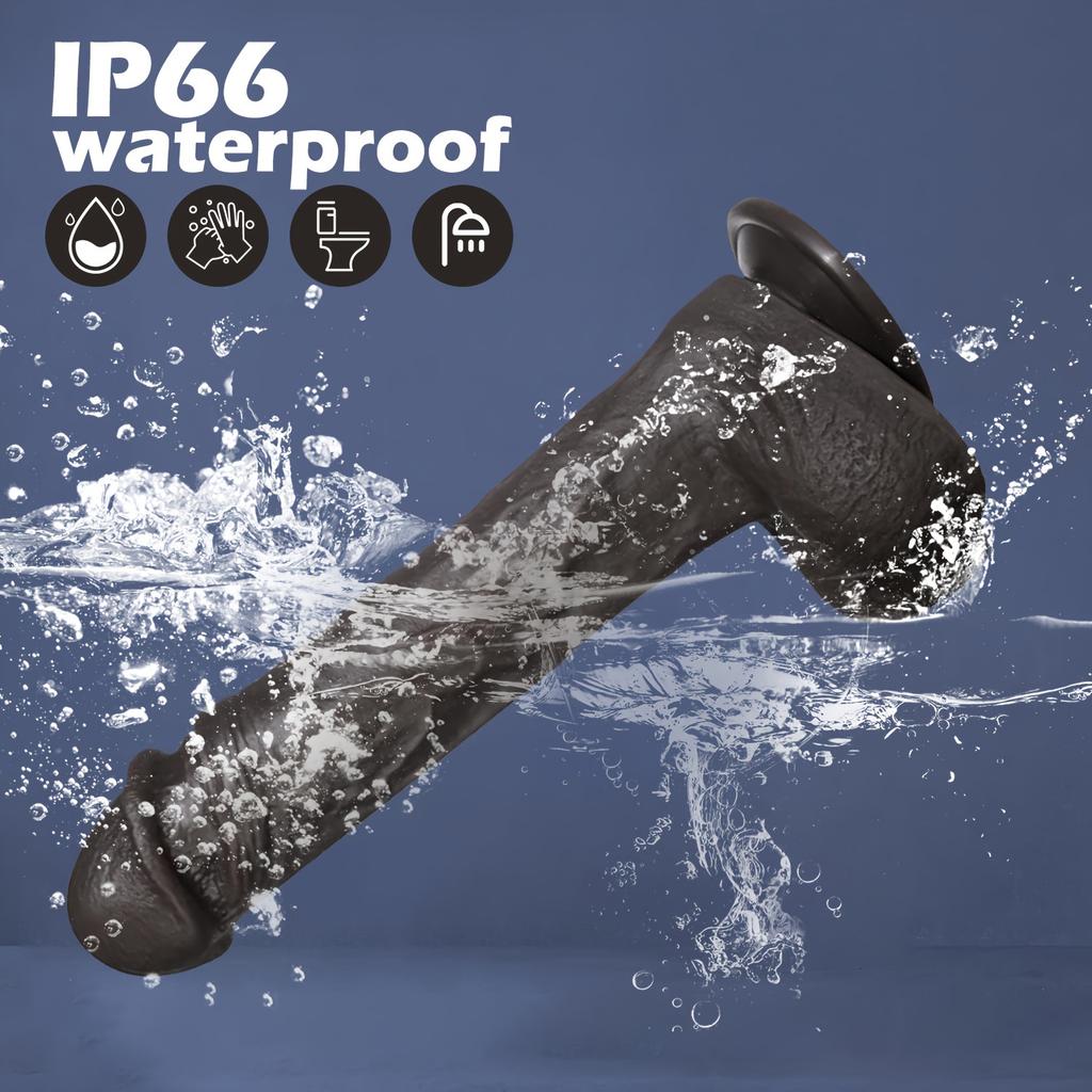 Czarny Wibrujący Dildo, Realistyczna Silikonowa Zabawka G-Spot z Ogrzewaniem, Przyssawką, Pilotem, dla Kobiet i Par