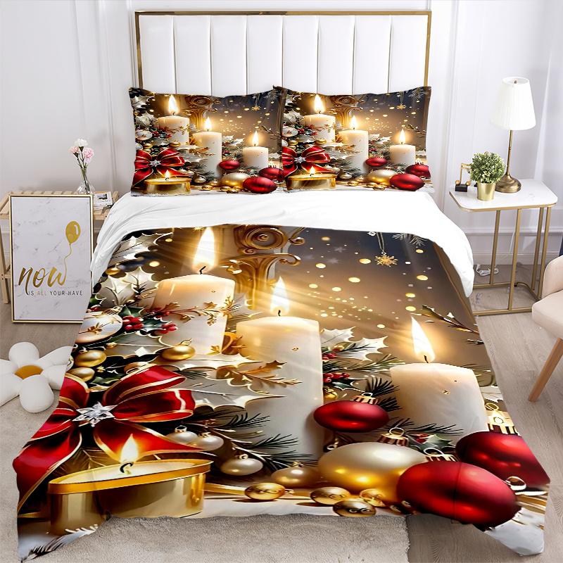 3pcs Christmas Decorations Printed Quilt Set - Soft and Comfortable Quilt Cover for Bedroom, Guest Room and Dormitory Decorative Bedding Set