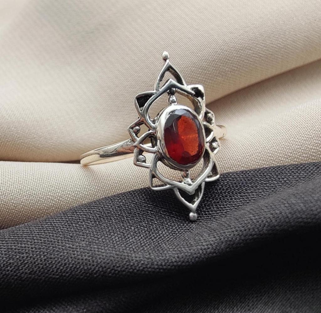 Red Garnet Ring: 925 Sterling Silver Boho Engagement Jewelry