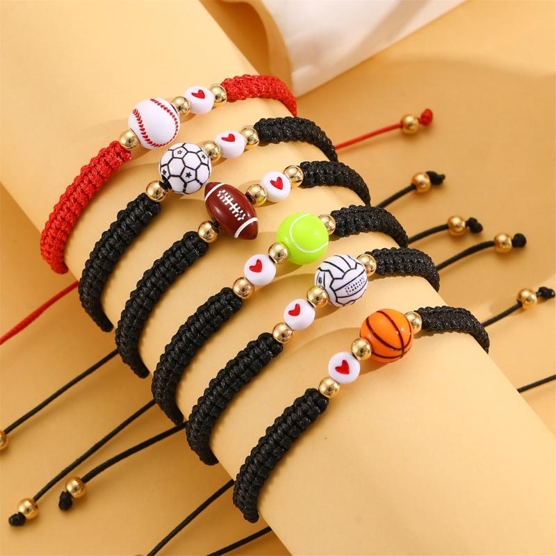 Bracelet Charm Polyvalent Sport Football Rugby Tennis Motifs de Perles Bracelet de Poignet Sportif Léger Réglable