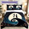 3pcs Halloween Jack Sally Skull Duvet Cover Set for Dorm Room Guest Room Decor, Soft Breathable, Not Comforter Set