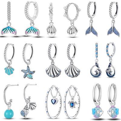 925 Silver Ocean Theme Earrings Dolphin Sea Star Shell Turtle Original Design Fashion Jewelry for Women