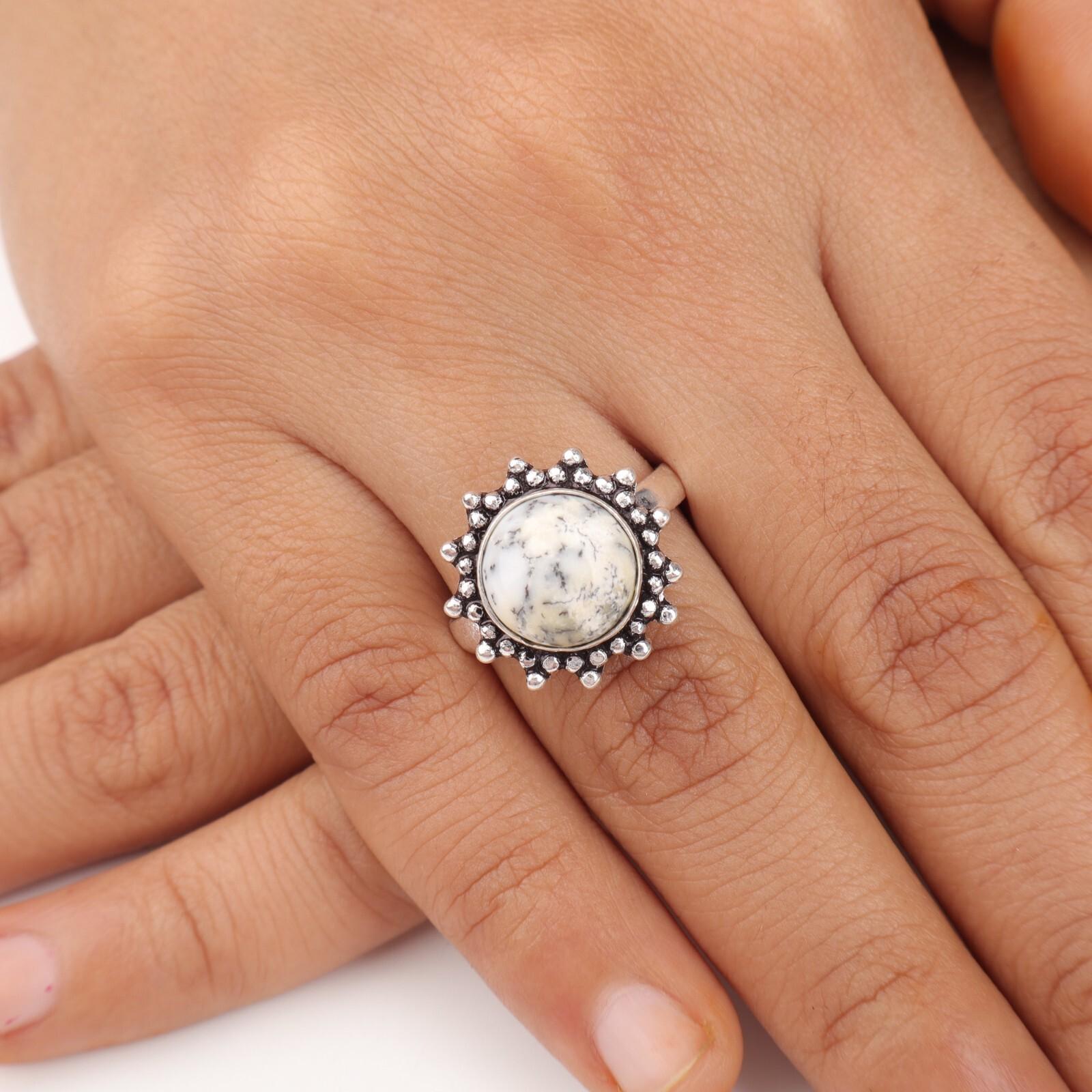 

Natural Dendrite Opal Gemstone 925 Stamped Silver Jewelry Handmade Ring For Gift RR-7-25 13