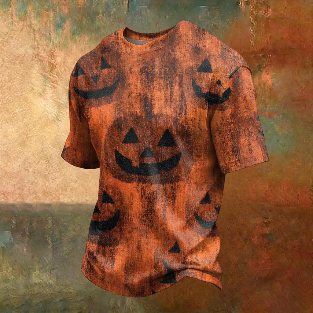 Men’s Casual Halloween Handprint Graphic Crew Neck Short Sleeve T-Shirt Comfortable Loose Fit Top for Holiday Party