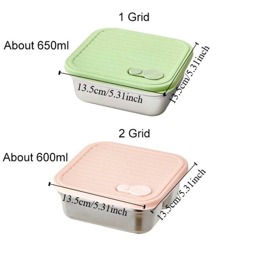 Square Stainless Steel Lunch Box 1/2 Grids Crisper Food Storage Container  Office Workers