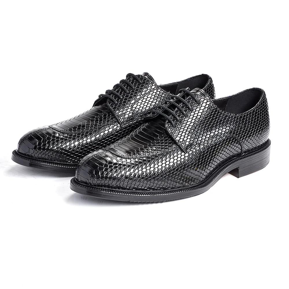 Men's British Style Genuine Leather Python Pattern Wedding Shoes Business Formal Dress Shoes
