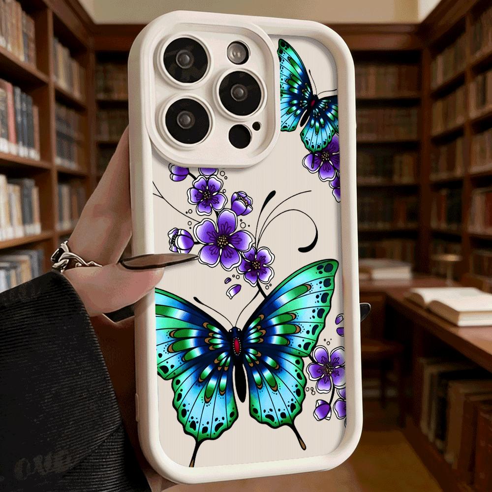 Blue Butterfly Purple Flower Art Shockproof Phone Case For Xiaomi Redmi Note 15 14 13 12 11 10 9 8 Pro Anti-Slip Anti-Fall Cover