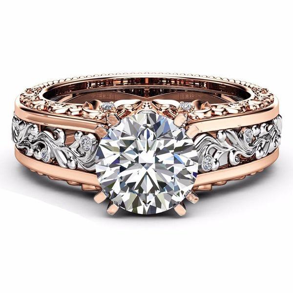 Trendy Two-Tone Ladies' Ring: 14k Rose Gold-Plated Alloy