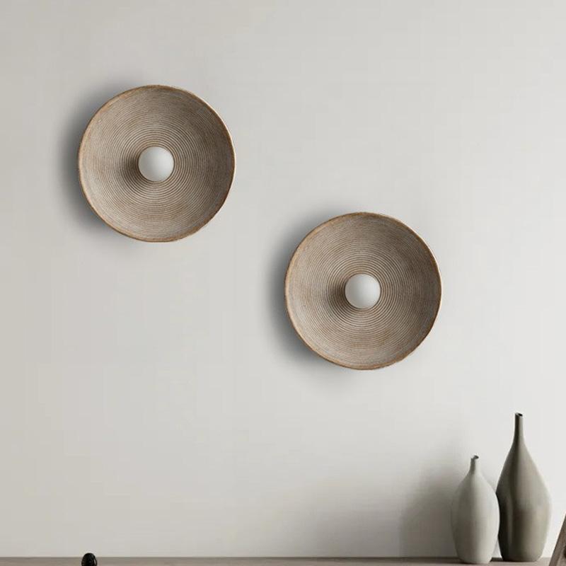 Retro Restaurant Background Wall, Homestay Zen Tea Room Circular Bedside Wall Lamp
