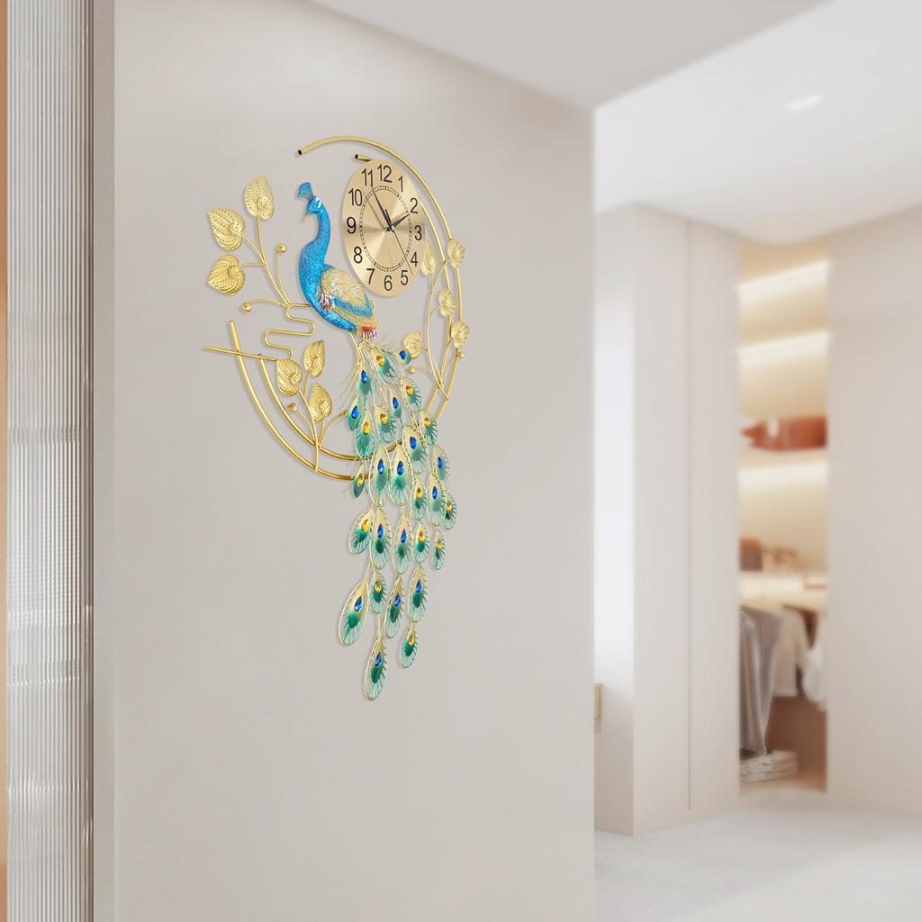 Peacock Wall Clock for Living Room Decor, Modern Luxury Wall Clock, Silent Non-Ticking Battery Operated Wall Clock(Not Included)