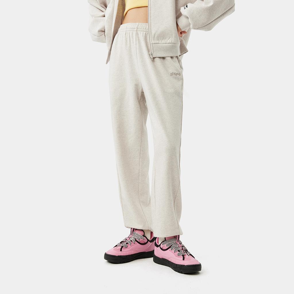 Li Ning Sports Lifestyle Series Casual Tapered Comfortable Versatile Knitted Sports Pants Women Pants Flower-Gray Tile-Gray AKLV268-7