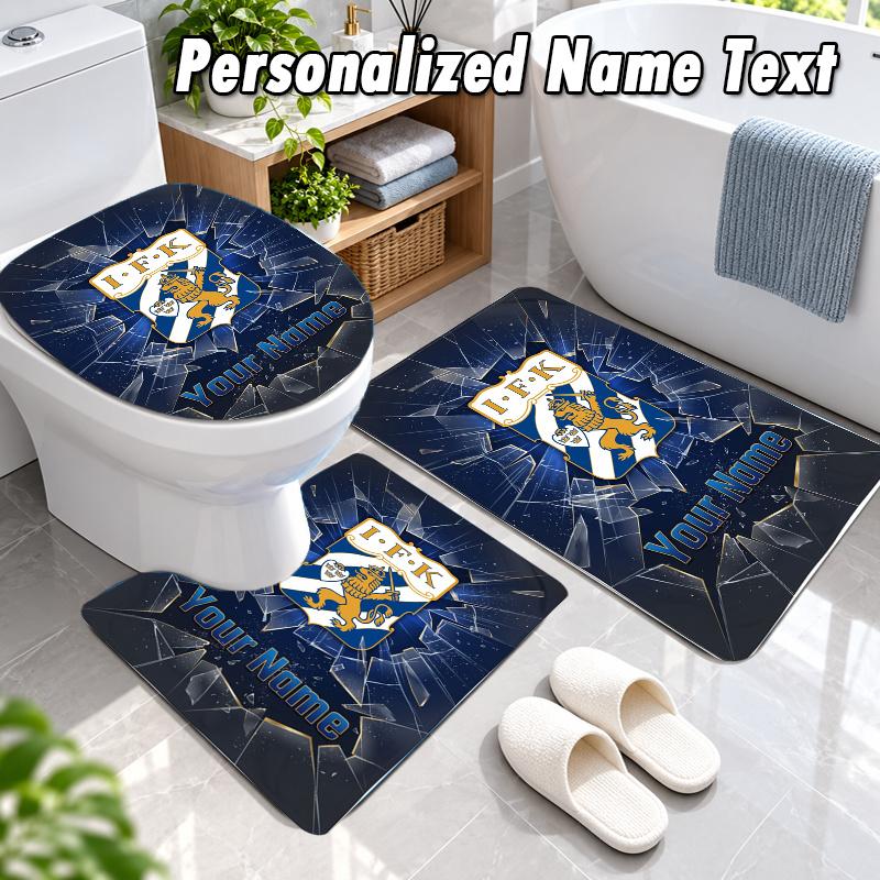 ifk göteborg Custom Name 3Pcs Flannel Bathroom Mat Set Toilet Rug Personalized Bath Decor
