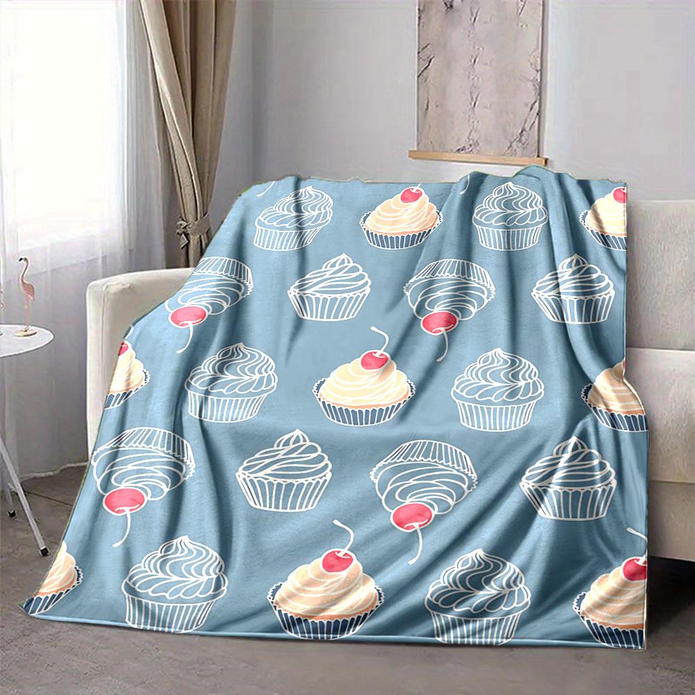 1pc Cupcake Cherry Lightweight Flannel Blanket, Comfortable and Warm Blanket, for Office and Camping Sofa Bed, Livingroom181
