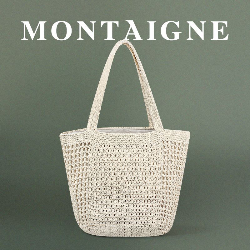 French Montaigne Korean Series Idle Style Handmade Knitted Shoulder Bag Woven Hollow Vacation Mesh Bag