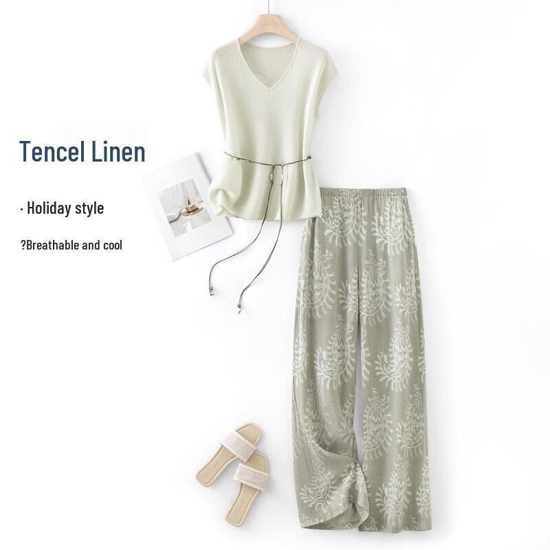 IHIMI Women s Tencel Linen Knitted 2-Piece Set XL