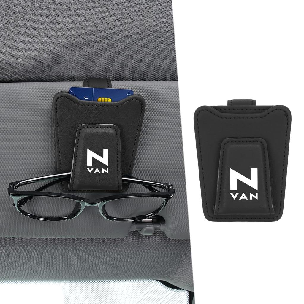 Slim Car Sunglasses Holder with Logo for L4 Ticket Easy Magnetic Eyeglass Leather Sun Visor with N-VAN (JJ Series, eFUN L), One-Handed Operation,
