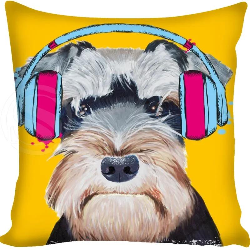 Cartoon Funny Dog Schnauzer Fashion Style Square Pillowcase Zipper