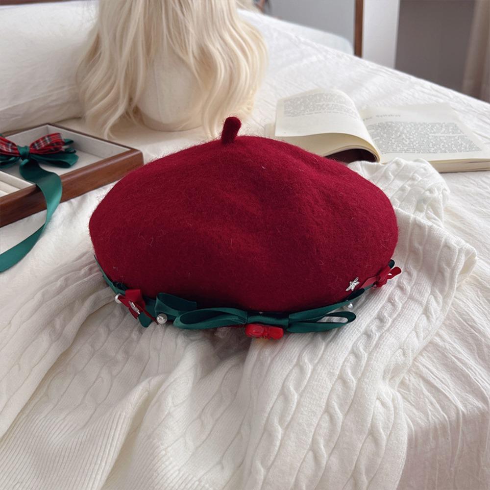 Fashion Lolita Hat Ribbon Bowknot Winter Beanie Cap Y2K Japanese Style Beret Teenage