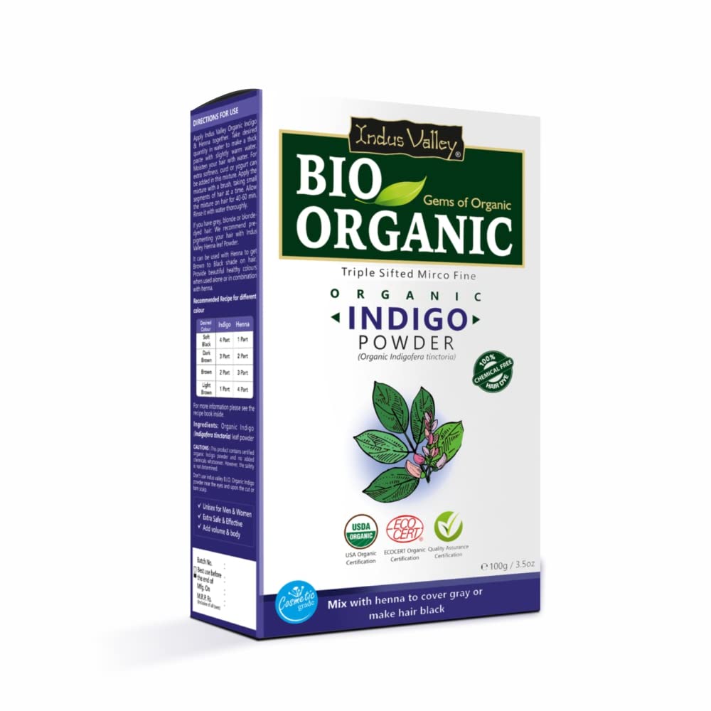 INDUS VALLEY Bio Organic Indigo & Red Henna Leaf Powder Combo for Natural Hair Colour, Grey Hair Coverage & Hair Care (100g x 2, Pack of 2)