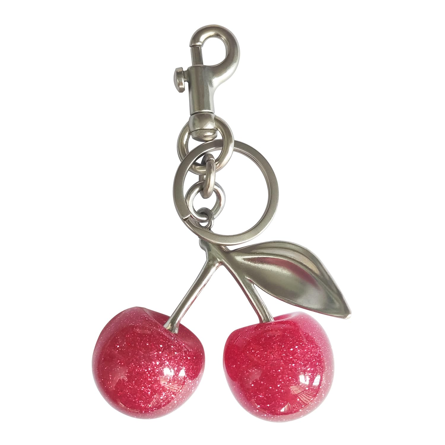 hxusin Вишневый брелок для женщин - Милый брелок-вишенка для сумки, Брелок для кошелька-сумочки, Прочный аксессуар-брелок с фруктами, Серебристо-розовый, Легкий