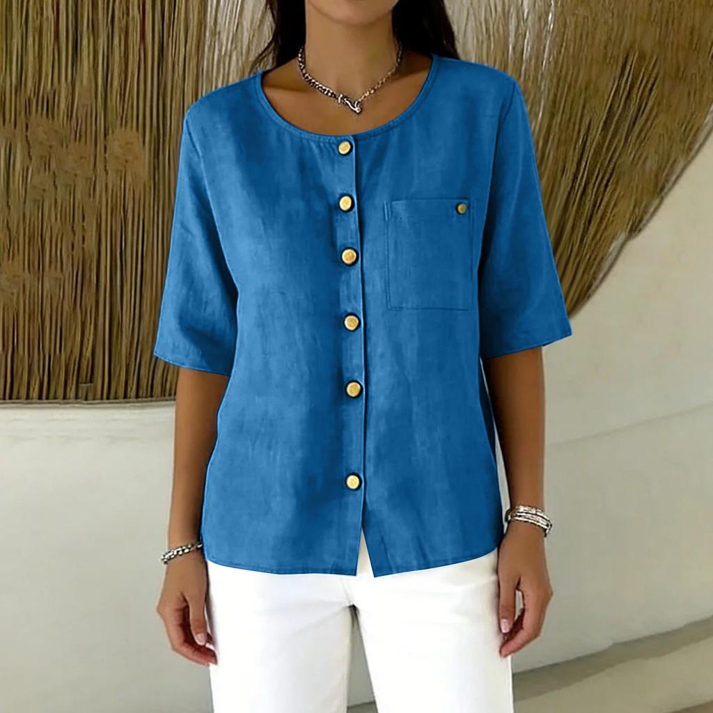 Women's Fashionable Shirt: Casual And Elegant Boho Color Button-Down Top