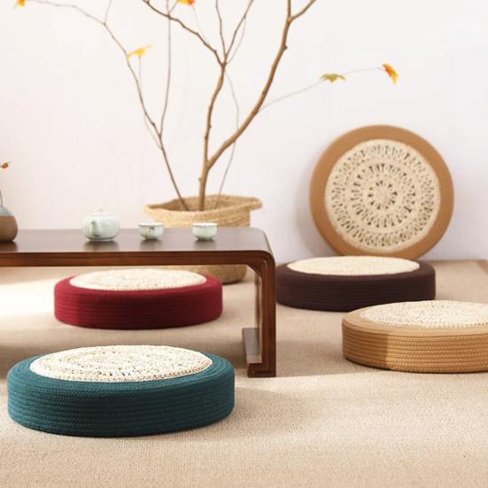 Floor Seat Cushion Eco-friendly No Odor Friendly To Skin Hand-Woven Sitting Cushion Padded Room Floor Straw Mat
