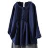 Loose Cotton and Linen Long Sleeved Women's Round Neck Women's Shirt