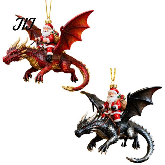 Novelty Festive Wall Decorations 2Pcs Santa Dragon Rider Christmas Ornament, 2D Acrylic Flying Handcrafted Hanging Ornaments Claus Decor, Tree