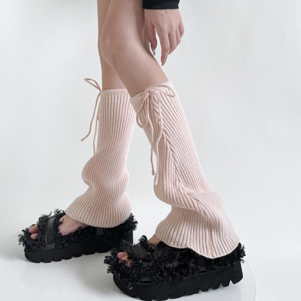 Winter Knitted Leg Warmers Bandage Bow Sweet Girls Solid Color Long Stockings Knitted Foot Cover Knee Socks Women Leg Warmers