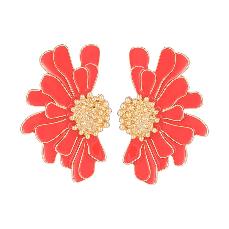 Retro Alloy Floral Stud Earrings Temperament Texture Painting Oil Flower Earrings Women