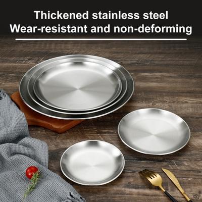 Camping Dinner Plate Stainless Steel Serving Plate Rustproof Heat-Resistant Reusable Dishwasher Safe Feeding