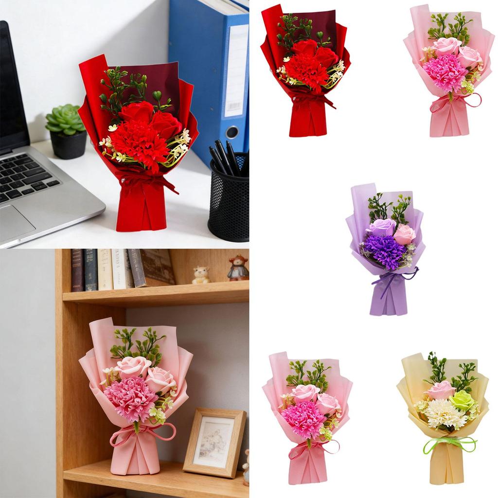 Scented Artificial Flowers Garland Soap Bouquet Realistic Carnations Gift for Valentine’s Day Home Decoration